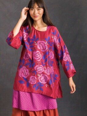 Gudrun Sjoden 100% SILK Top Blouse Overpiece L/XL